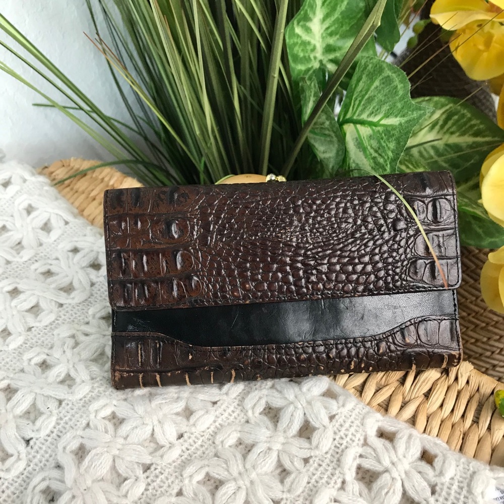 Brahmin Brown and Black Croc-Embossed Wallet